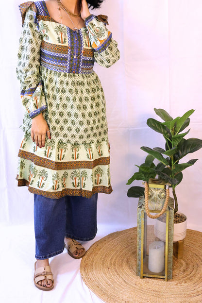 green palm dress front view